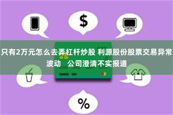 只有2万元怎么去弄杠杆炒股 利源股份股票交易异常波动   公司澄清不实报道